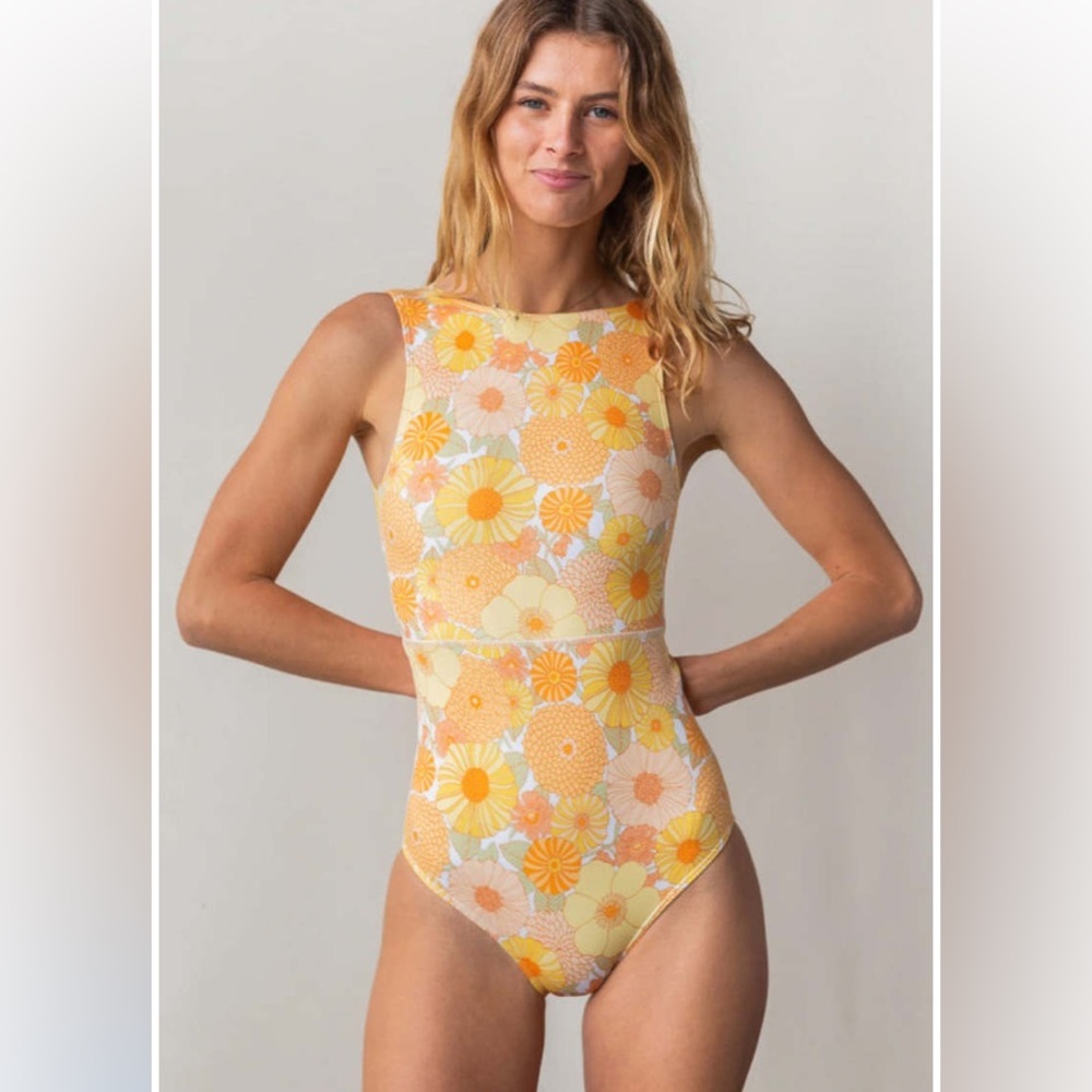Floral One Piece Swimsuit - Yellow and Orange
